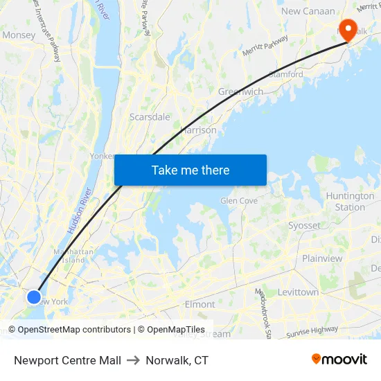 Newport Centre Mall to Norwalk, CT map