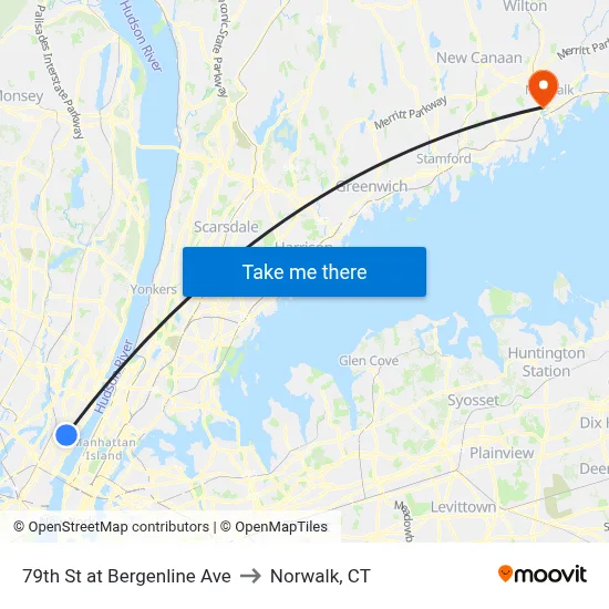 79th St at Bergenline Ave to Norwalk, CT map