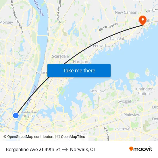 Bergenline Ave at 49th St to Norwalk, CT map