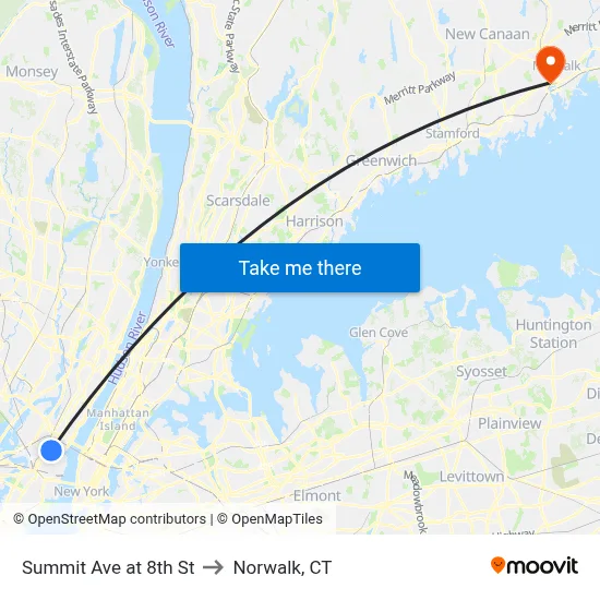 Summit Ave at 8th St to Norwalk, CT map