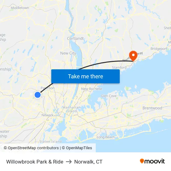 Willowbrook Park & Ride to Norwalk, CT map