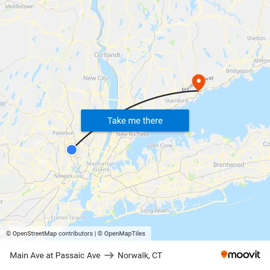Main Ave at Passaic Ave to Norwalk, CT map