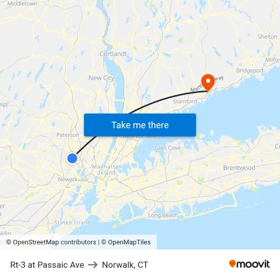 Rt-3 at Passaic Ave to Norwalk, CT map