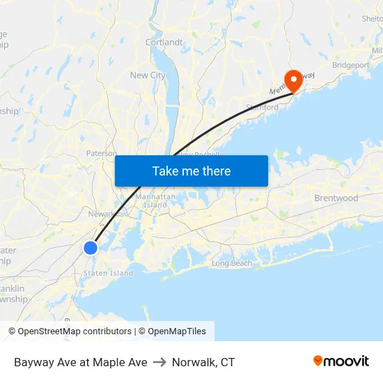 Bayway Ave at Maple Ave to Norwalk, CT map