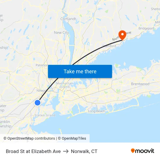 Broad St at Elizabeth Ave to Norwalk, CT map