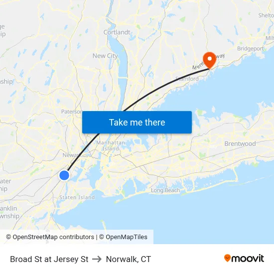 Broad St at Jersey St to Norwalk, CT map