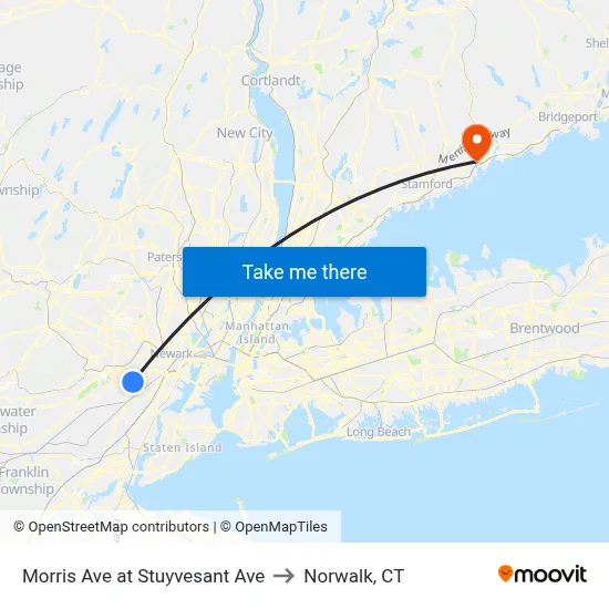 Morris Ave at Stuyvesant Ave to Norwalk, CT map