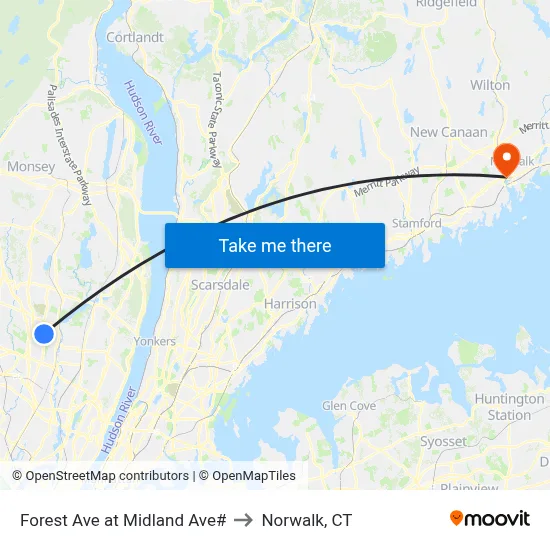 Forest Ave at Midland Ave# to Norwalk, CT map