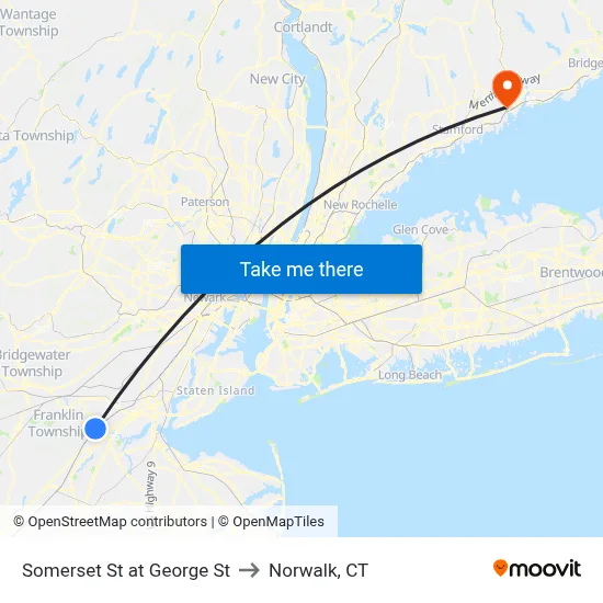 Somerset St at George St to Norwalk, CT map