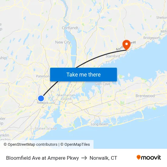 Bloomfield Ave at Ampere Pkwy to Norwalk, CT map