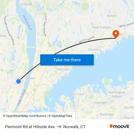 Piermont Rd at Hillside Ave to Norwalk, CT map
