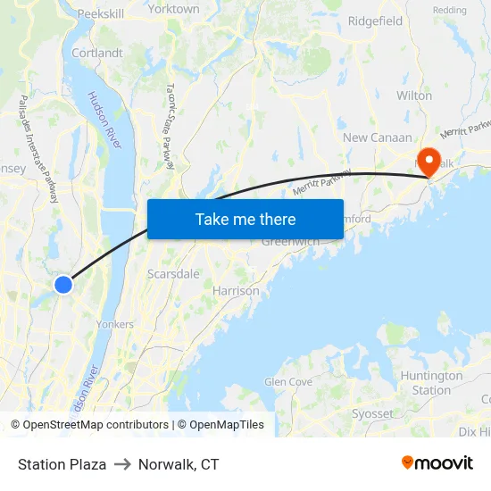 Station Plaza to Norwalk, CT map