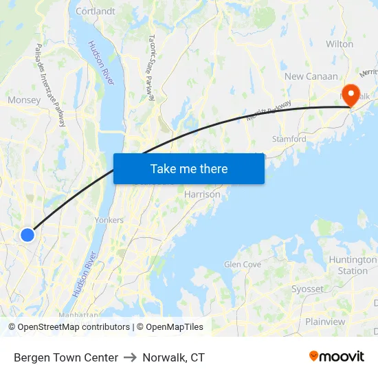 Bergen Town Center to Norwalk, CT map