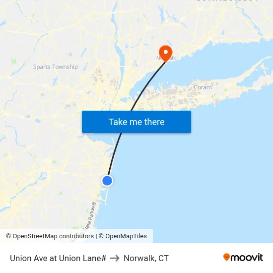 Union Ave at Union Lane# to Norwalk, CT map
