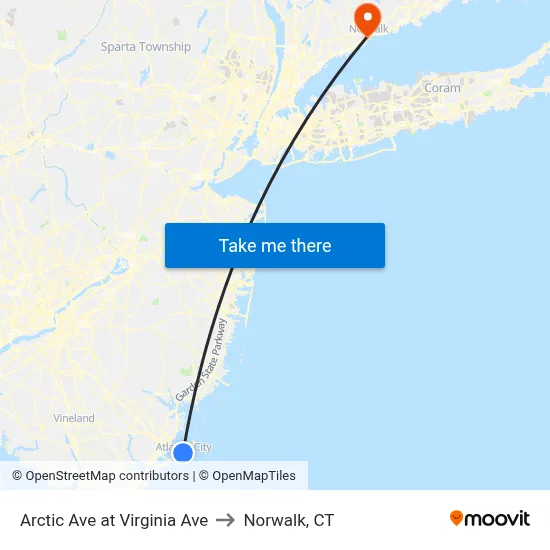 Arctic Ave at Virginia Ave to Norwalk, CT map