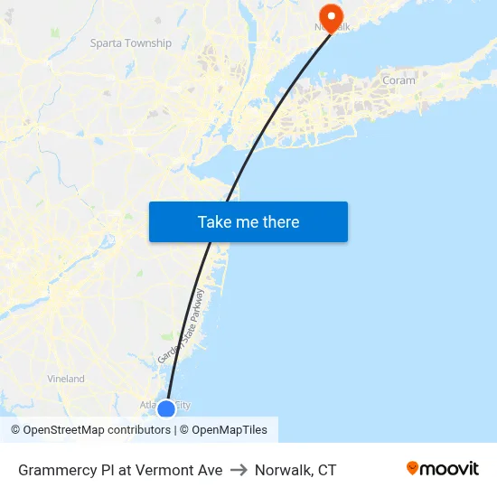 Grammercy Pl at Vermont Ave to Norwalk, CT map