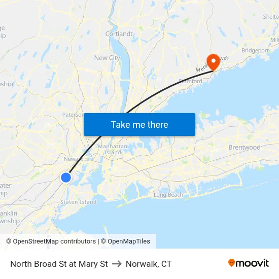 North Broad St at Mary St to Norwalk, CT map