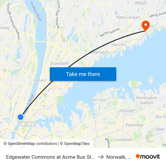 Edgewater Commons at Acme Bus Stop to Norwalk, CT map