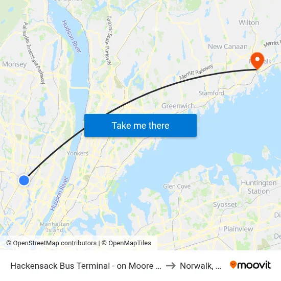 Hackensack Bus Terminal - on Moore St to Norwalk, CT map