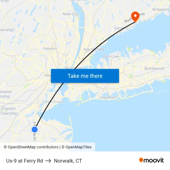 Us-9 at Ferry Rd to Norwalk, CT map