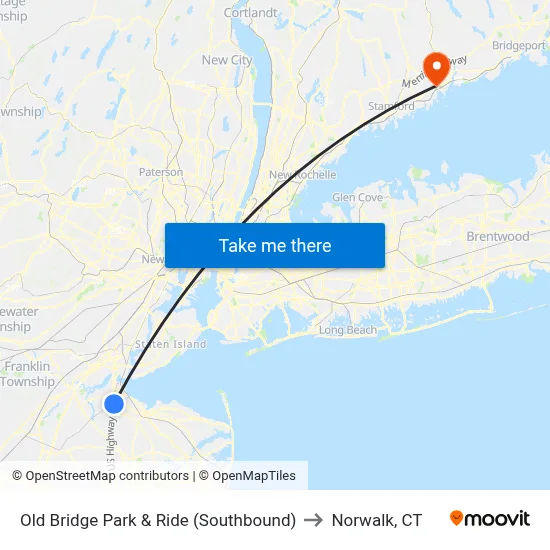Old Bridge Park & Ride (Southbound) to Norwalk, CT map