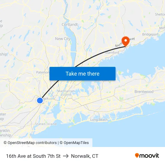 16th Ave at South 7th St to Norwalk, CT map