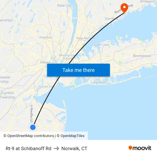 Rt-9 at Schibanoff Rd to Norwalk, CT map