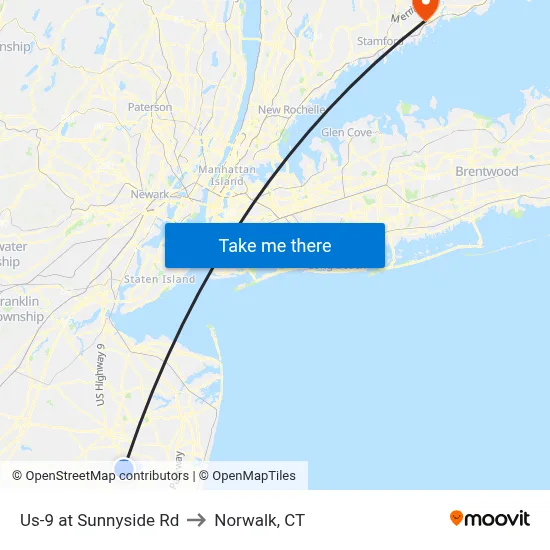 Us-9 at Sunnyside Rd to Norwalk, CT map