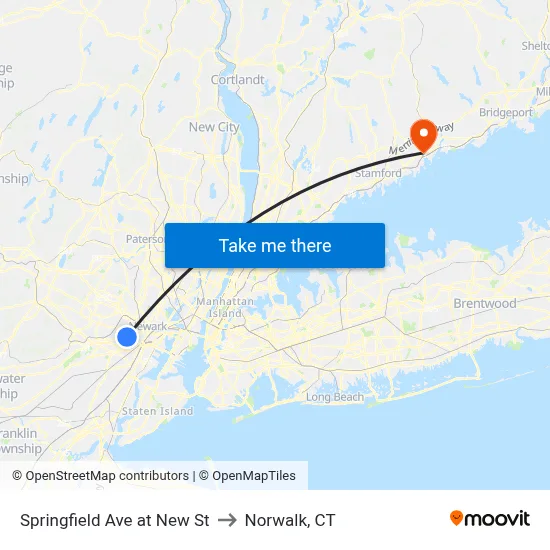 Springfield Ave at New St to Norwalk, CT map