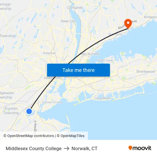 Middlesex County College to Norwalk, CT map