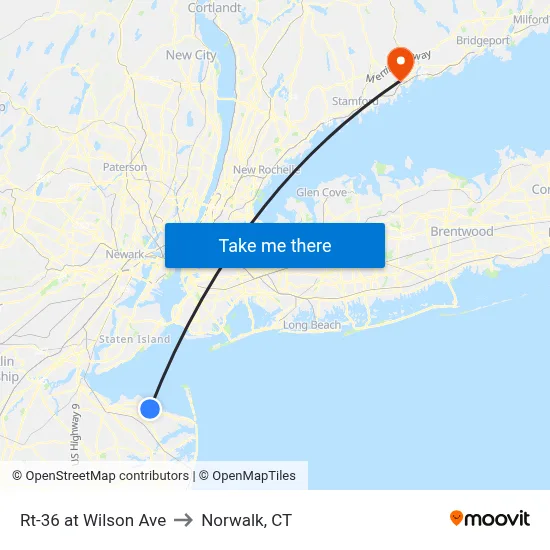 Rt-36 at Wilson Ave to Norwalk, CT map