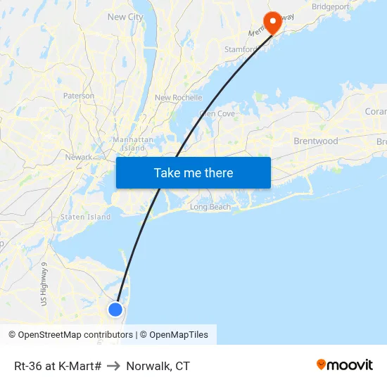 Rt-36 at K-Mart# to Norwalk, CT map