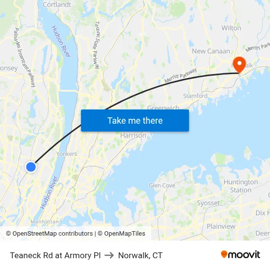 Teaneck Rd at Armory Pl to Norwalk, CT map