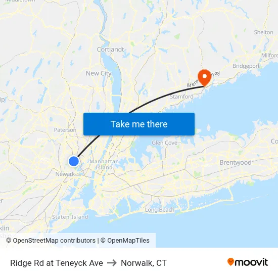 Ridge Rd at Teneyck Ave to Norwalk, CT map