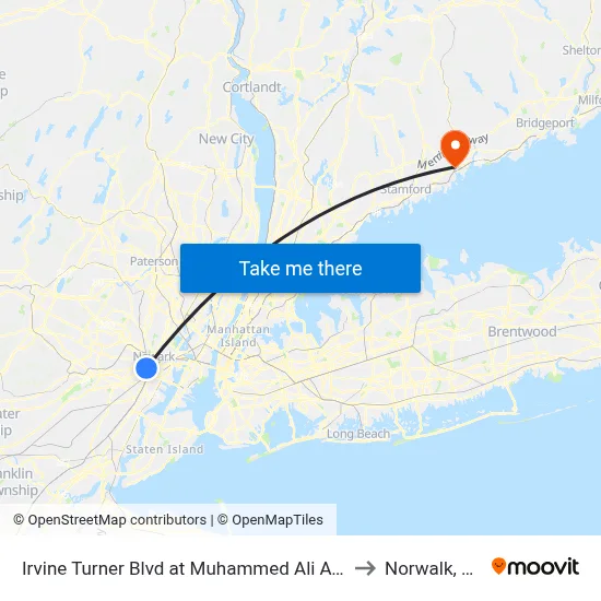 Irvine Turner Blvd at Muhammed Ali Ave to Norwalk, CT map
