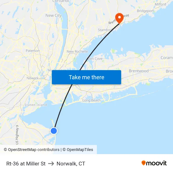 Rt-36 at Miller St to Norwalk, CT map