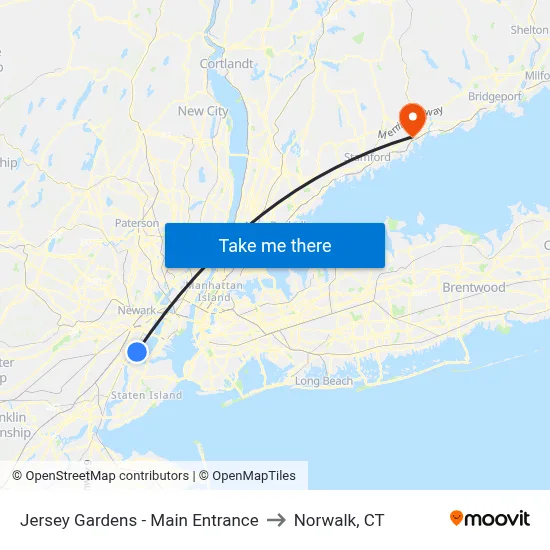 Jersey Gardens - Main Entrance to Norwalk, CT map
