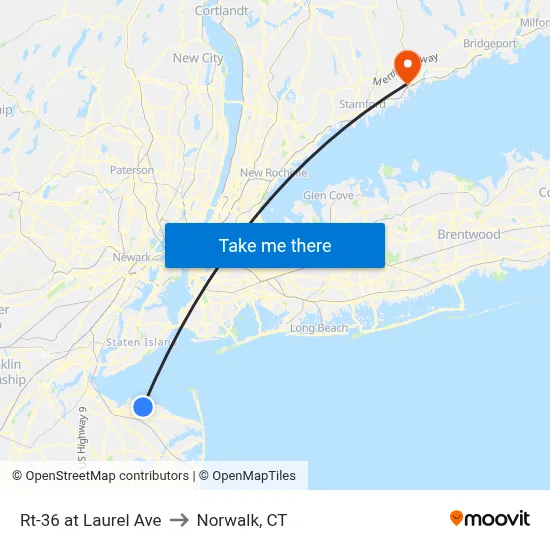 Rt-36 at Laurel Ave to Norwalk, CT map