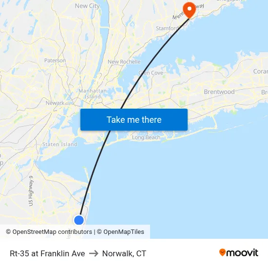 Rt-35 at Franklin Ave to Norwalk, CT map