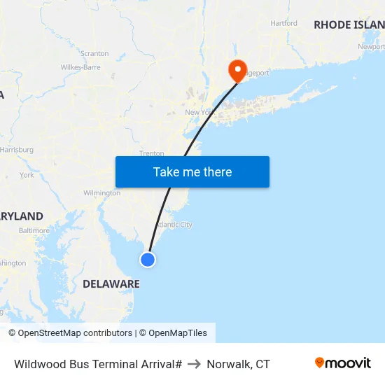 Wildwood Bus Terminal Arrival# to Norwalk, CT map