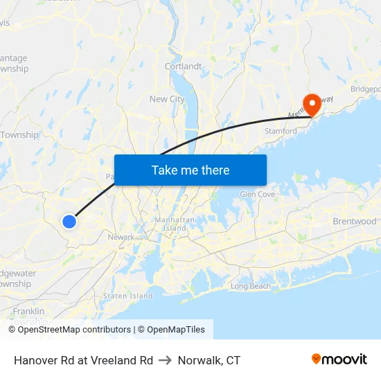 Hanover Rd at Vreeland Rd to Norwalk, CT map