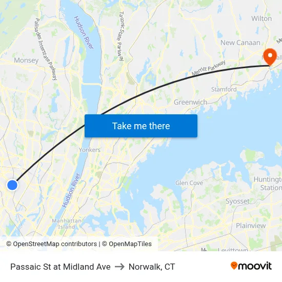 Passaic St at Midland Ave to Norwalk, CT map