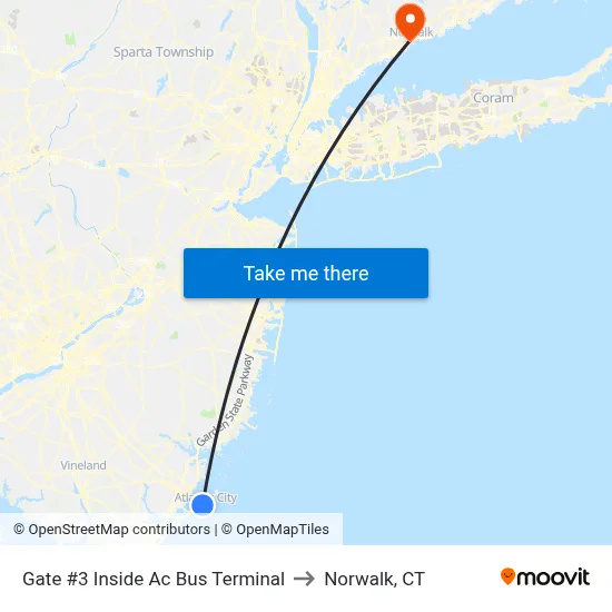 Gate #3 Inside  Ac Bus Terminal to Norwalk, CT map