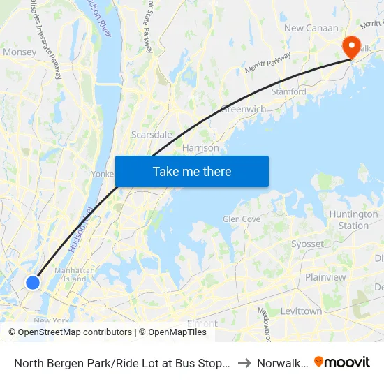 North Bergen Park/Ride Lot at Bus Stop Opposite T to Norwalk, CT map