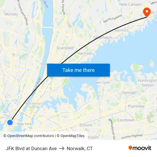 JFK Blvd at Duncan Ave to Norwalk, CT map