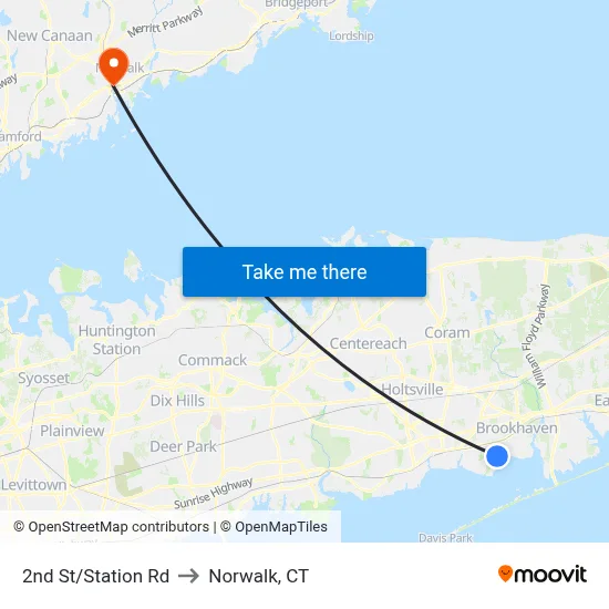 2nd St/Station Rd to Norwalk, CT map