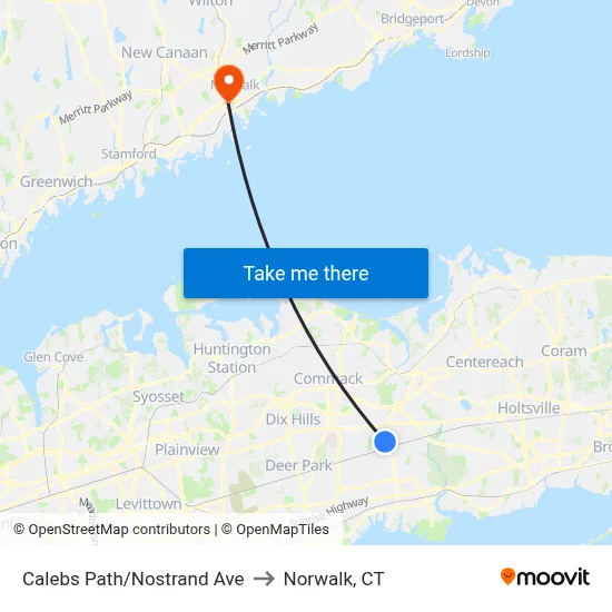Calebs Path/Nostrand Ave to Norwalk, CT map