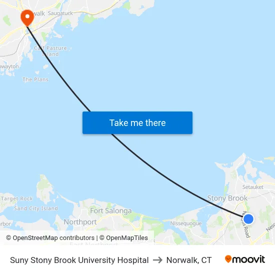 Suny Stony Brook University Hospital to Norwalk, CT map