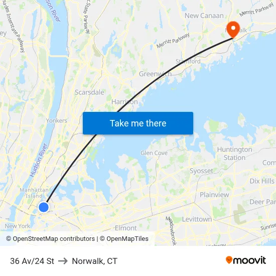 36 Av/24 St to Norwalk, CT map