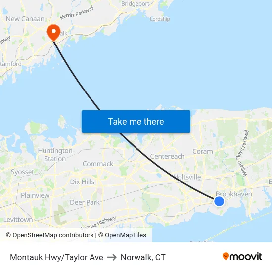 Montauk Hwy/Taylor Ave to Norwalk, CT map